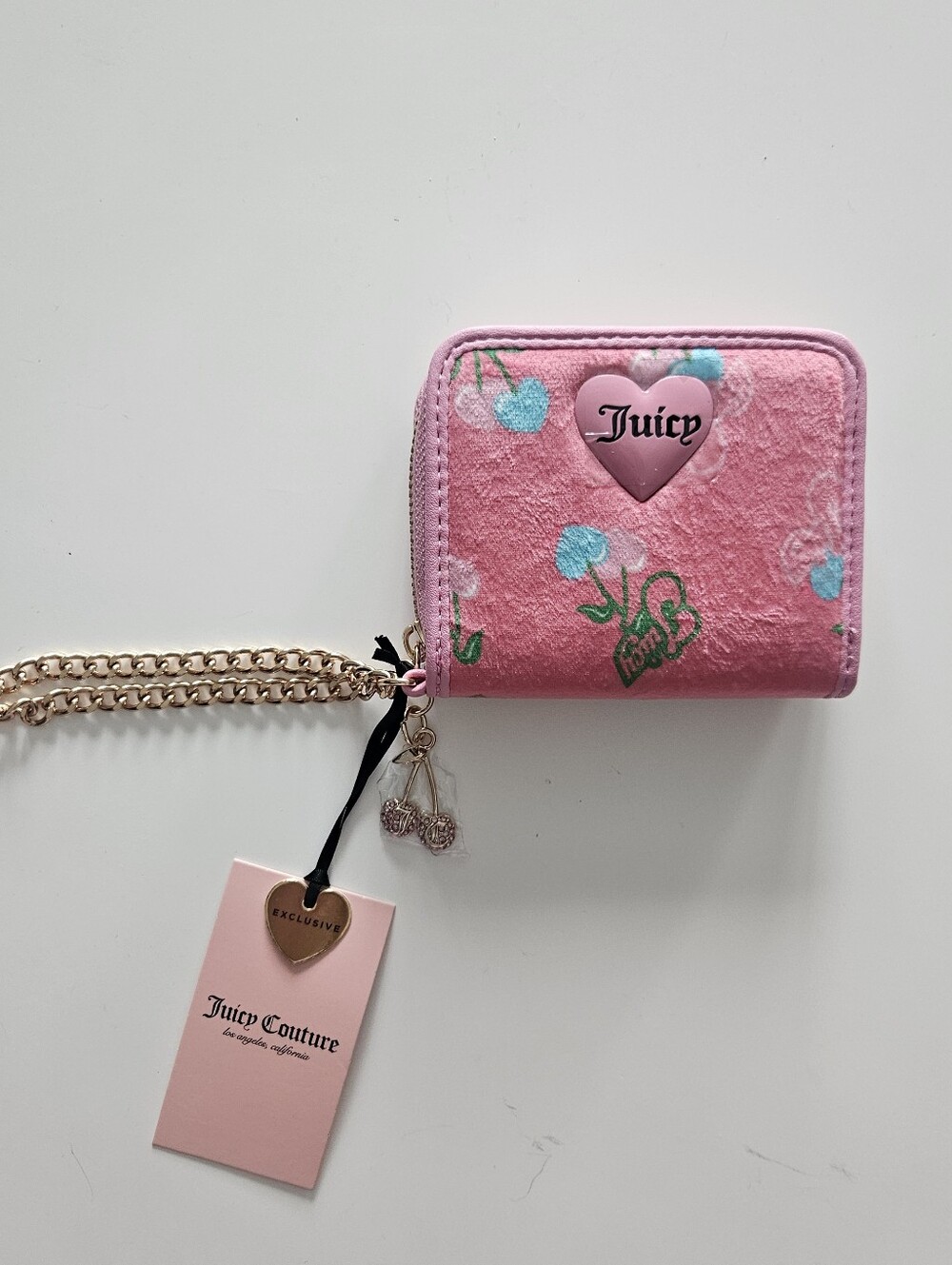 NWT Juicy Couture Retro Cherry Juicy Pink Lemonade Wallet With Wristlet Chain